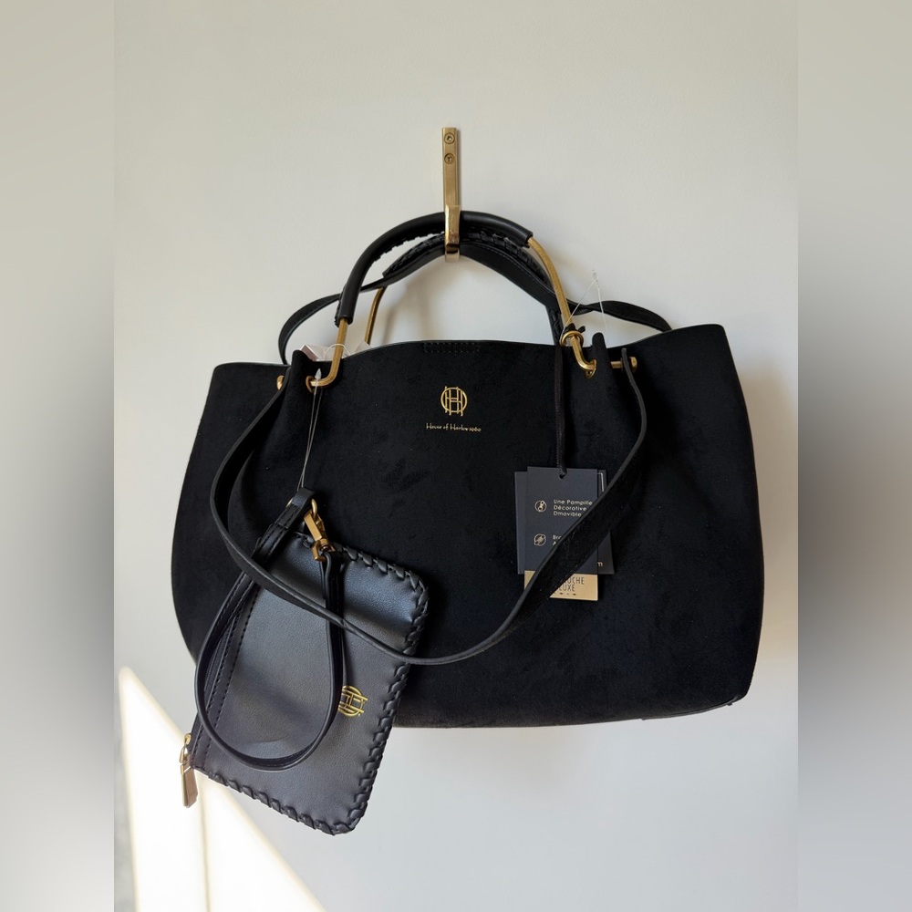 House of Harlow 1960 black faux suede satchel bag with wallet
